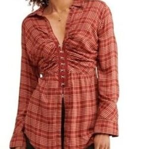 We The Free Rust Plaid Button-Down Shirt
